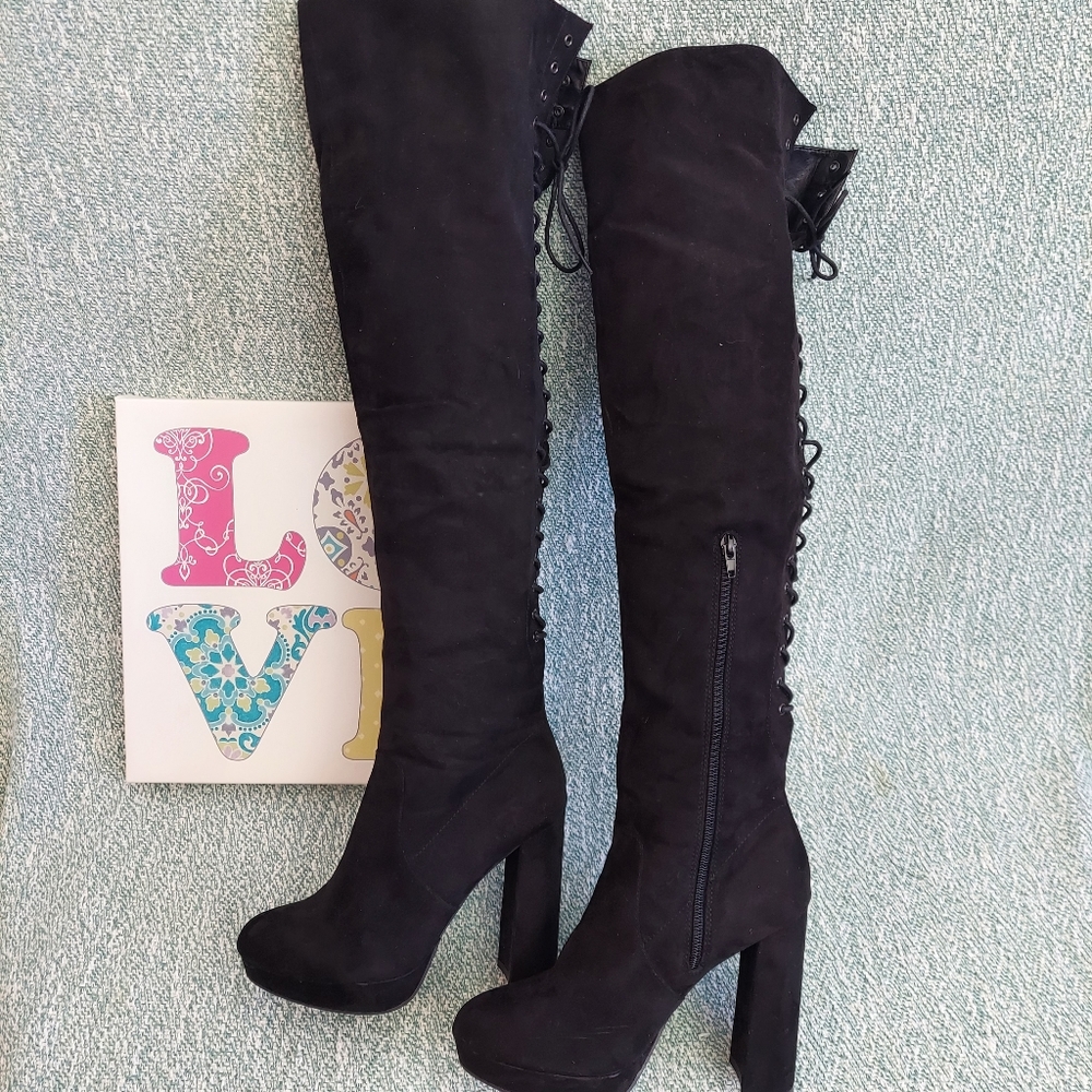 F21 OTK Boots, Womens 8, Rear Lace-up + High Heel + Platform - Picture 7 of 14